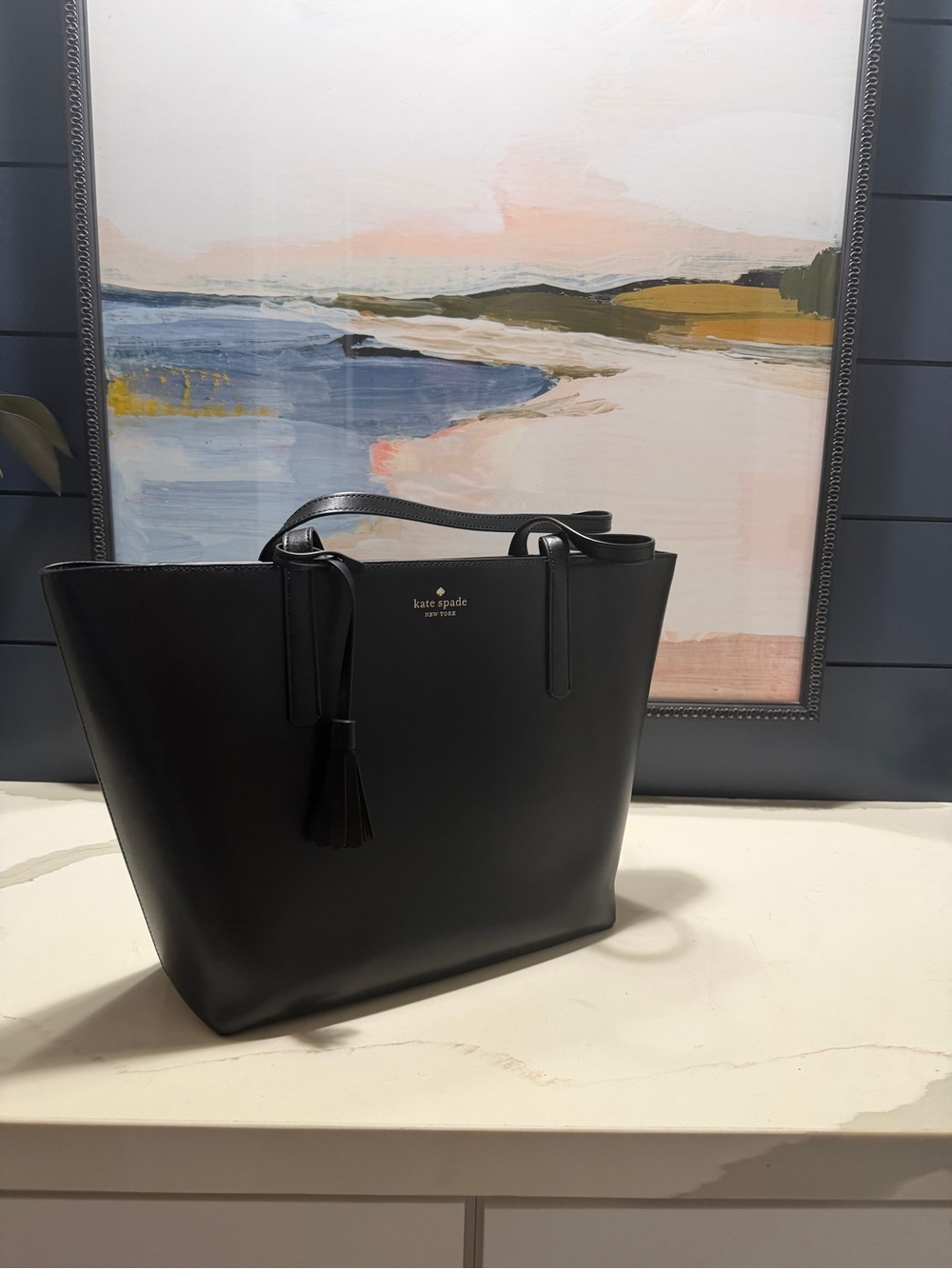 Kate Spade Black Leather Tote with Tassel
